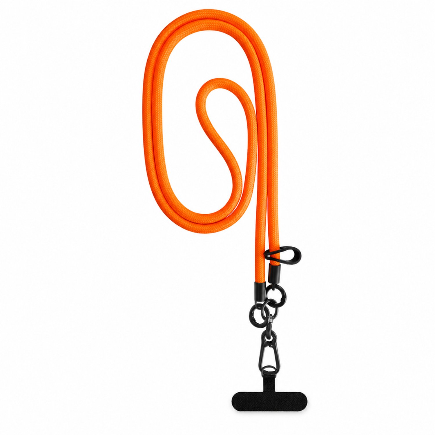 Telefoonkoord oranje, 7mm polyester, niet verstelbaar, voor om de nek of crossbody, met metalen sluiting en bevestigingslipje, individueel verpakt