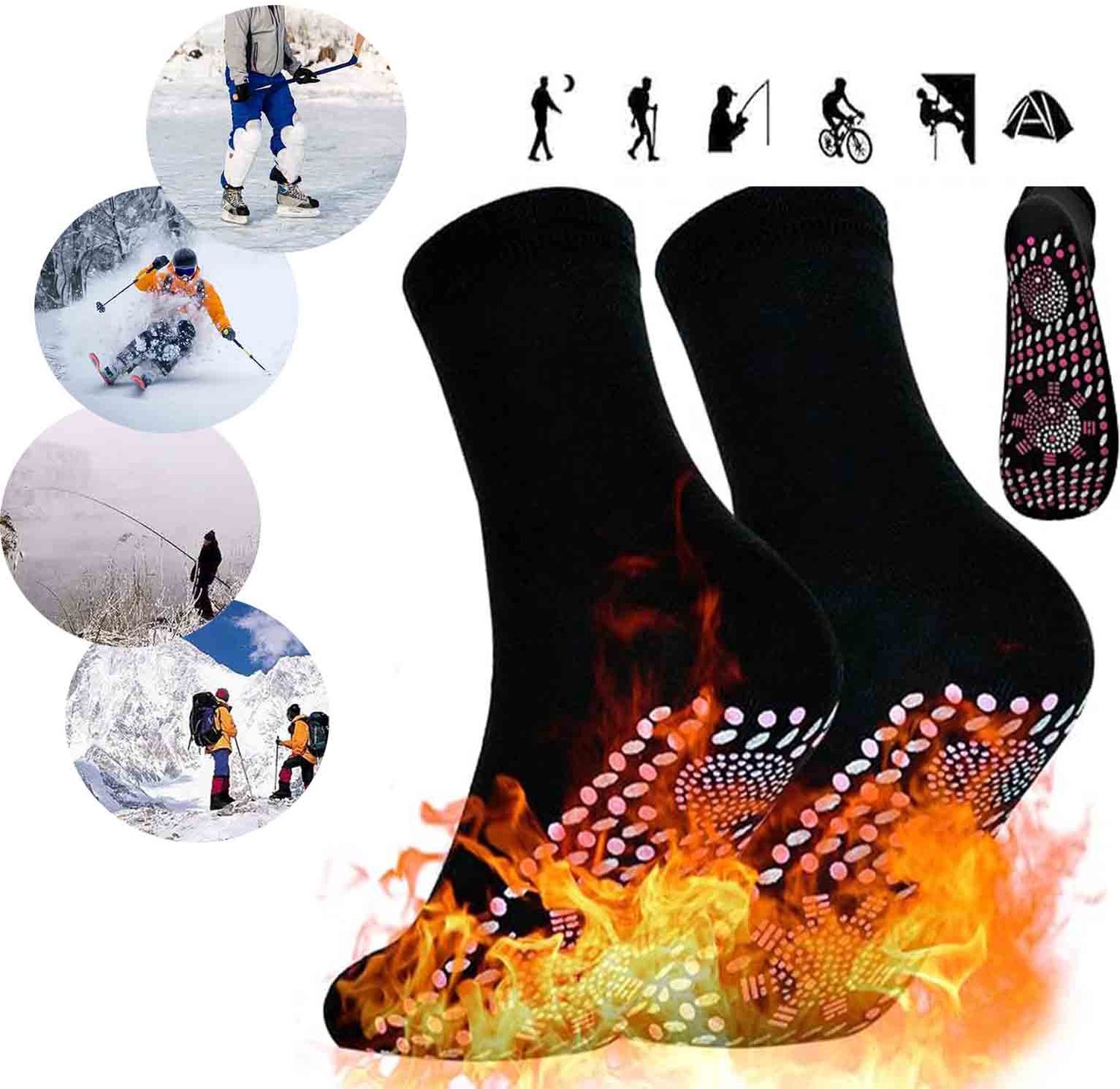 Zelfverwarmende Sokken Thermosokken Voor Heren en Dames 2 Paar Zelfverwarmende Toermalijn-Acupressuursokken. Zwart