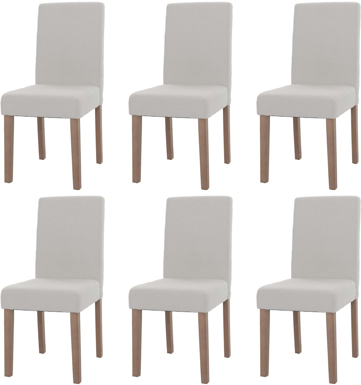 MCW Set van 6 eetkamerstoelen Littau, keukenstoel met hoge rugleuning, stof/textiel bouclé hout ~ crème, naturelkleurige poten