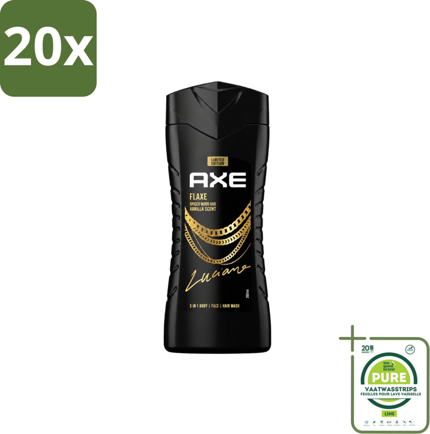 20 x Axe – Douchegel – Flaxe – 250 ml - Grootverpakking - Vaatwasstrips - Douchegel Voor Mannen - Frisse Geur - Reiniging Lichaam - Hydraatende Douchegel - Mannelijke Geur
