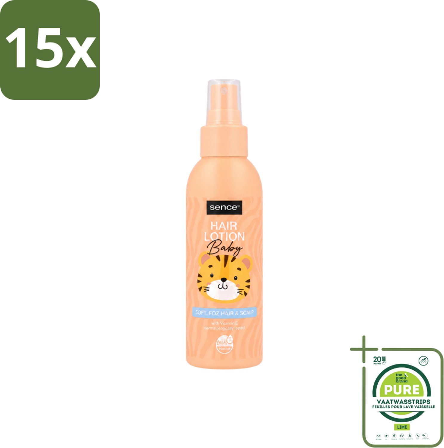 15 x Sence Baby – Haarlotion – Verzorgend – 150 ml - Grootverpakking - Vaatwasstrips - Babyhaar Verzorging - Gevoelige Hoofdhuid - Babyhaar Lotion - Milde Haarlotion - Vegan Haarlotion