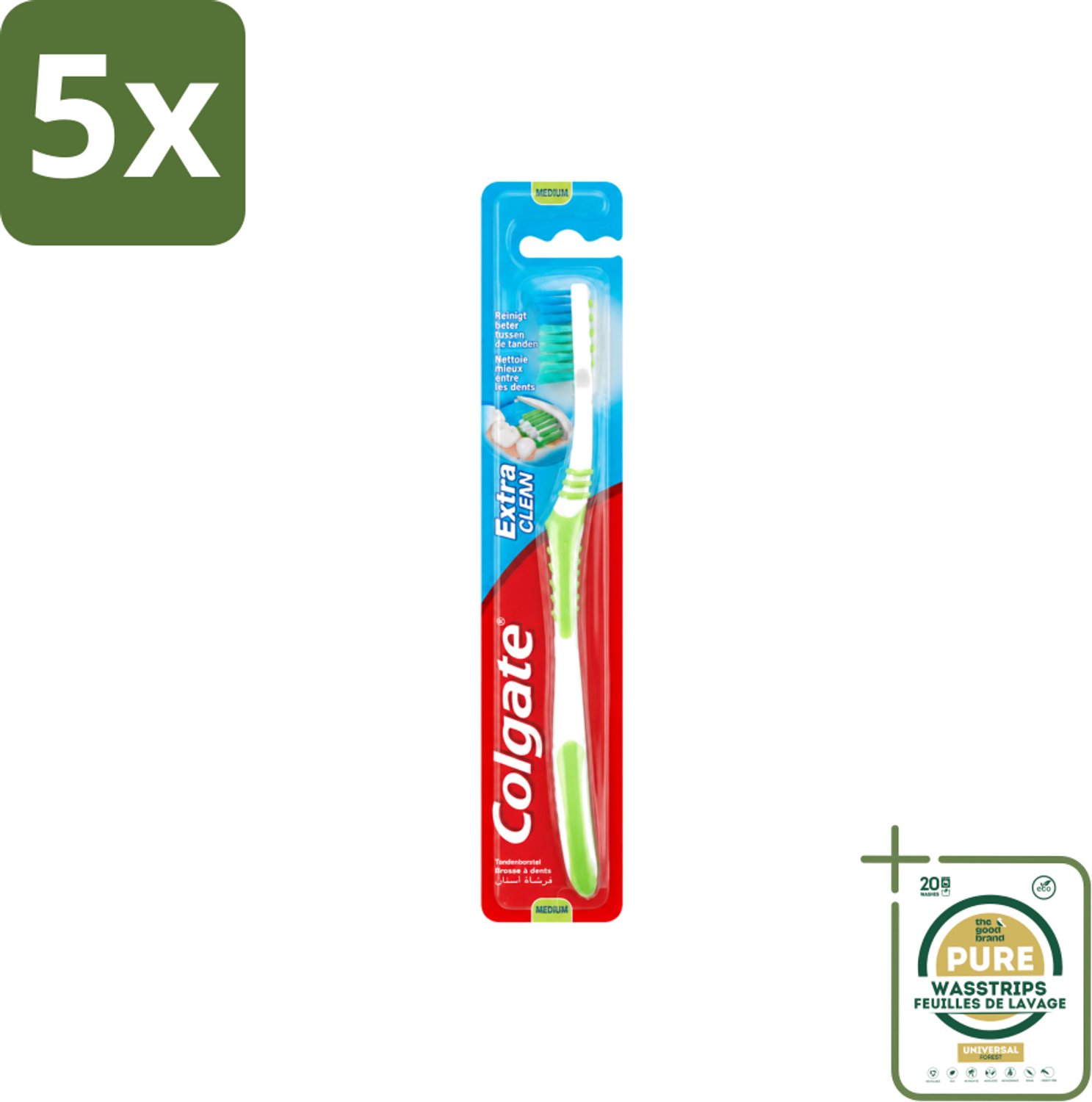 5 x Colgate - Tandenborstel - Extra Clean Medium - 1 Tandenborstel - Wasstrips - Tandenborstel - Tandenpoetsen - Tandenborstel Extra Clean - Tandenborstel Medium - Tandenborstel Gebogen Kop