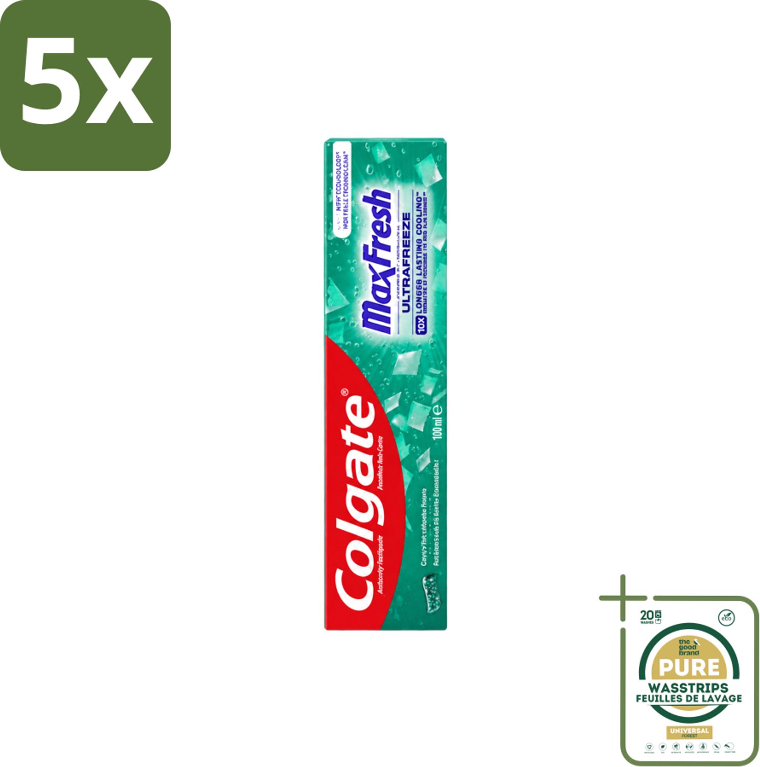 5 x Colgate - Max Fresh Clean Mint - Tandpasta - 100ml - Wasstrips - Tandpasta - Tanden Reinigen - Tanden Witter Maken - Tandbederf Bestrijden - Tandsteen Verwijderen