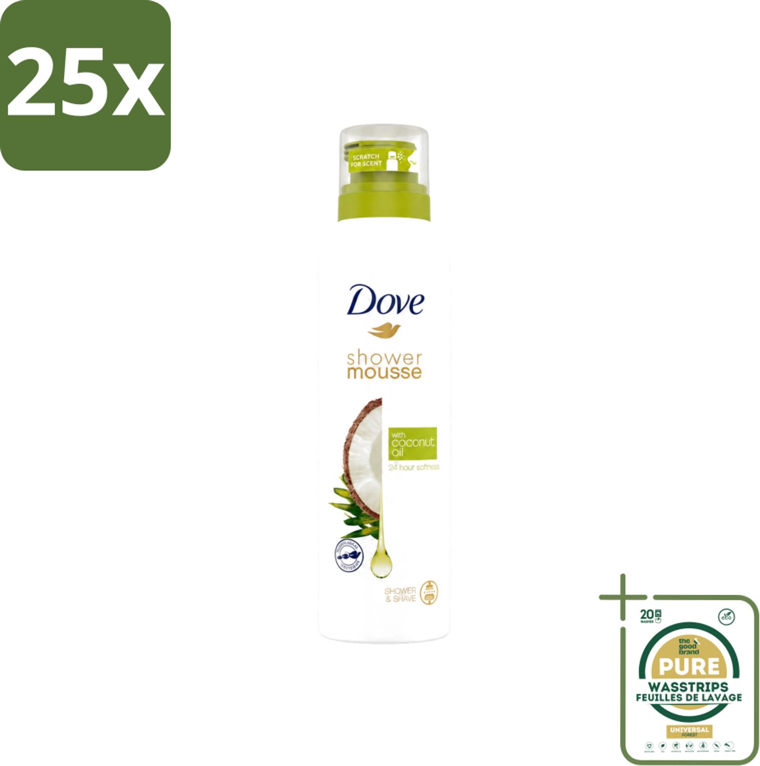 25 x Dove - Douchemousse - Coconut Oil - Voedend en verzorgend - 200 ml - Wasstrips - Douchemousse - Kokosolie - Voedend - Huid Verzorging - Scheren