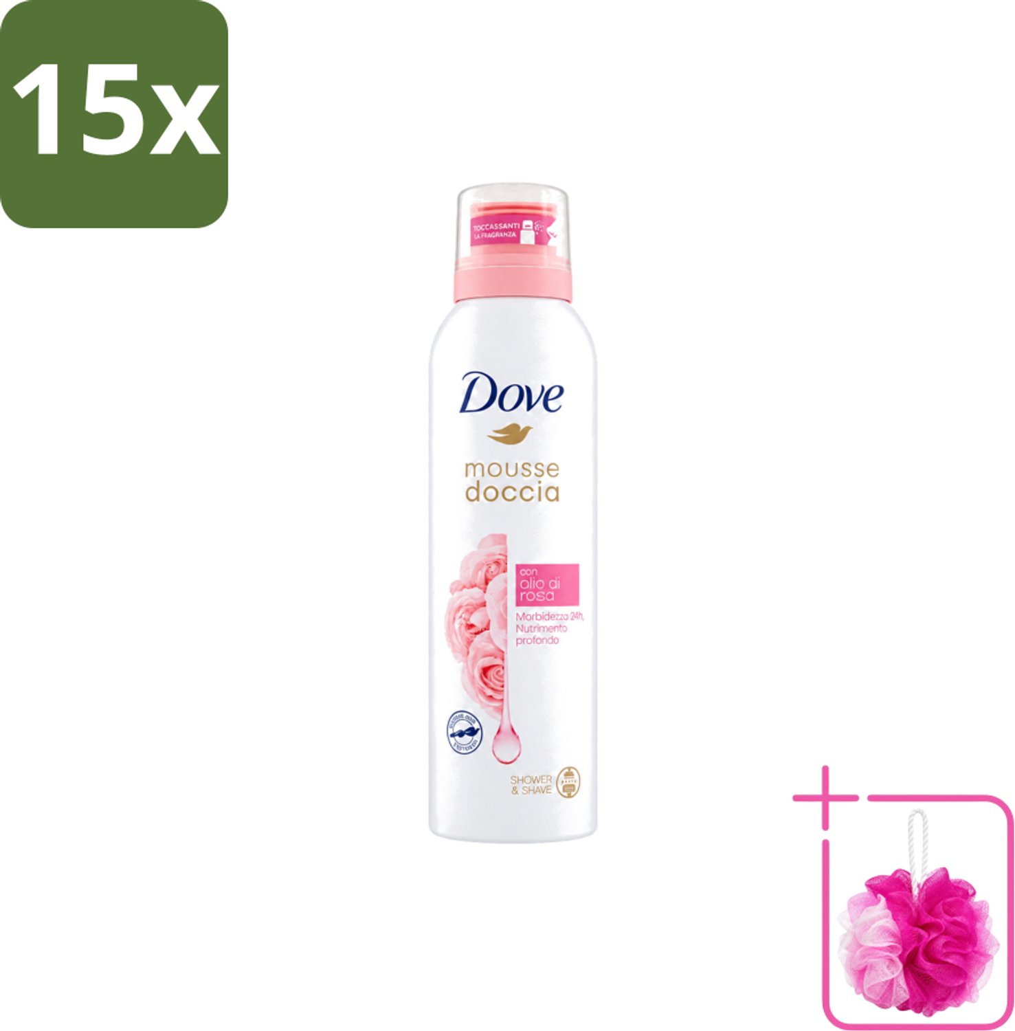 15 x Dove – Douchefoam – Rose Oil – 200 ml - Bulkverpakking - Douchefoam - Douchemop - Rozenolie