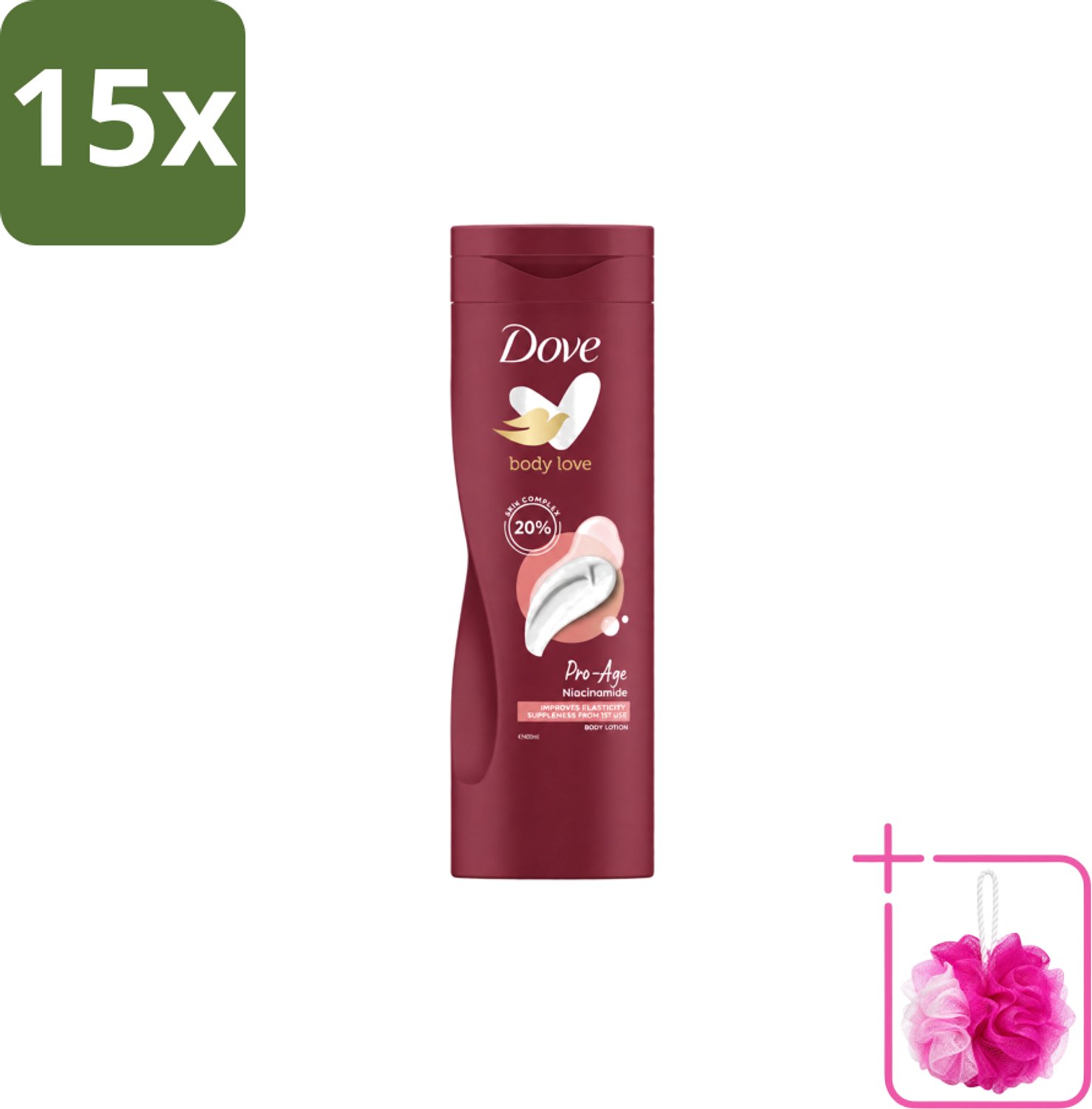 15 x Dove – Bodylotion – Body Love Pro Age – 400 ml - Bulkverpakking - Hydratatie huid - Douchemop - Bodylotion voor rijpere huid