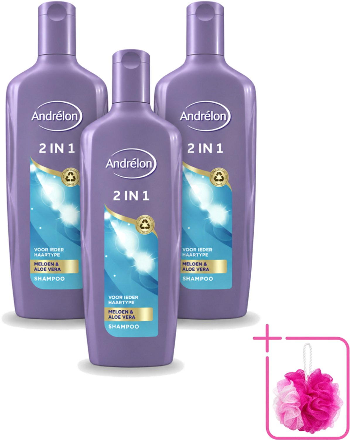 3 x Andrélon - 2-in-1 - Shampoo - Reinigt & Verzorgt - 300 ml - Bulkverpakking - 2-in-1 shampoo conditioner - Douchemop - Haar reinigen
