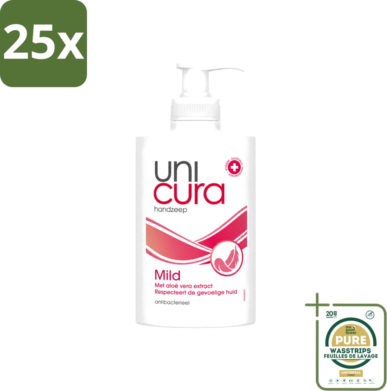 25 x Unicura - Vloeibare Zeep Mild - Verzachtend - 250 ml - Wasstrips - Handzeep - Antibacterieel - Milde Handzeep - Handen Reinigen - Hygiëne