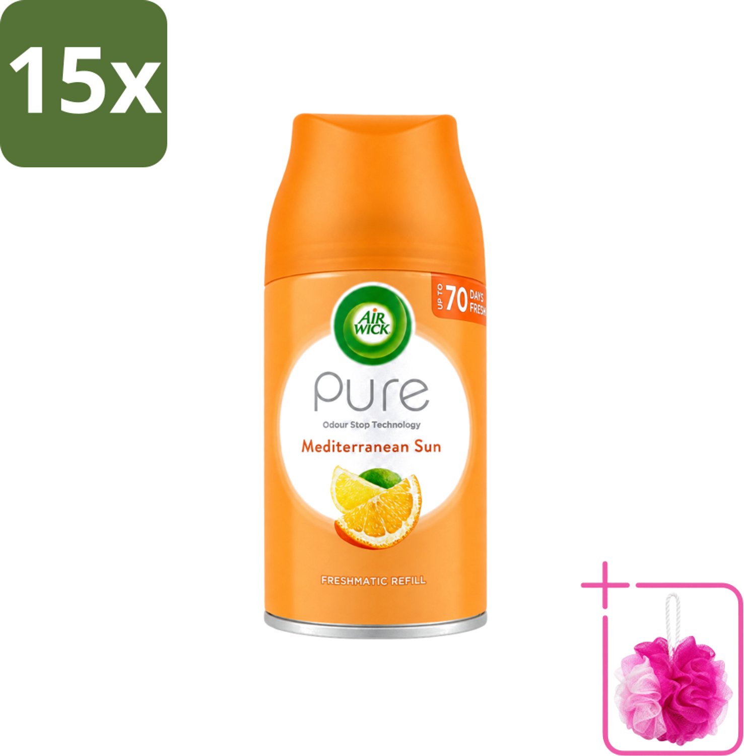 15 x Air Wick - Luchtverfrisser Navulling - Mediterrane Zon - Automatische Spray - 250 ml - Bulkverpakking - Luchtverfrisser - Douchemop - Geur