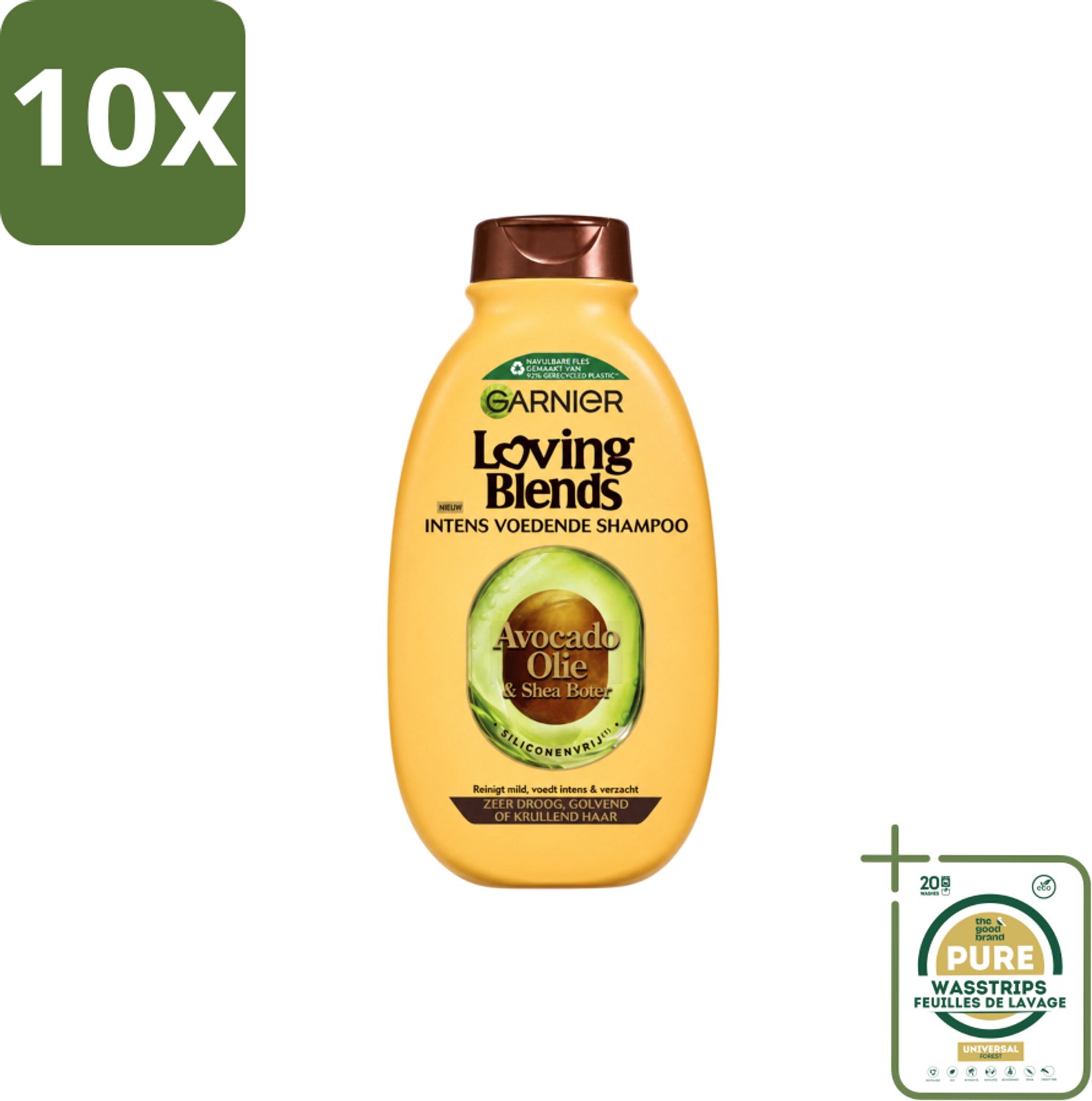 10 x Garnier - Loving Blends - Shampoo - Avocado Olie & Shea Boter - Zeer Droog & Pluizig Haar - 300 ml - Wasstrips - Avocado Olie Shampoo - Shea Boter Shampoo - Droog Haar Shampoo - Pluizig Haar Shampoo - Intens Voeding Shampoo