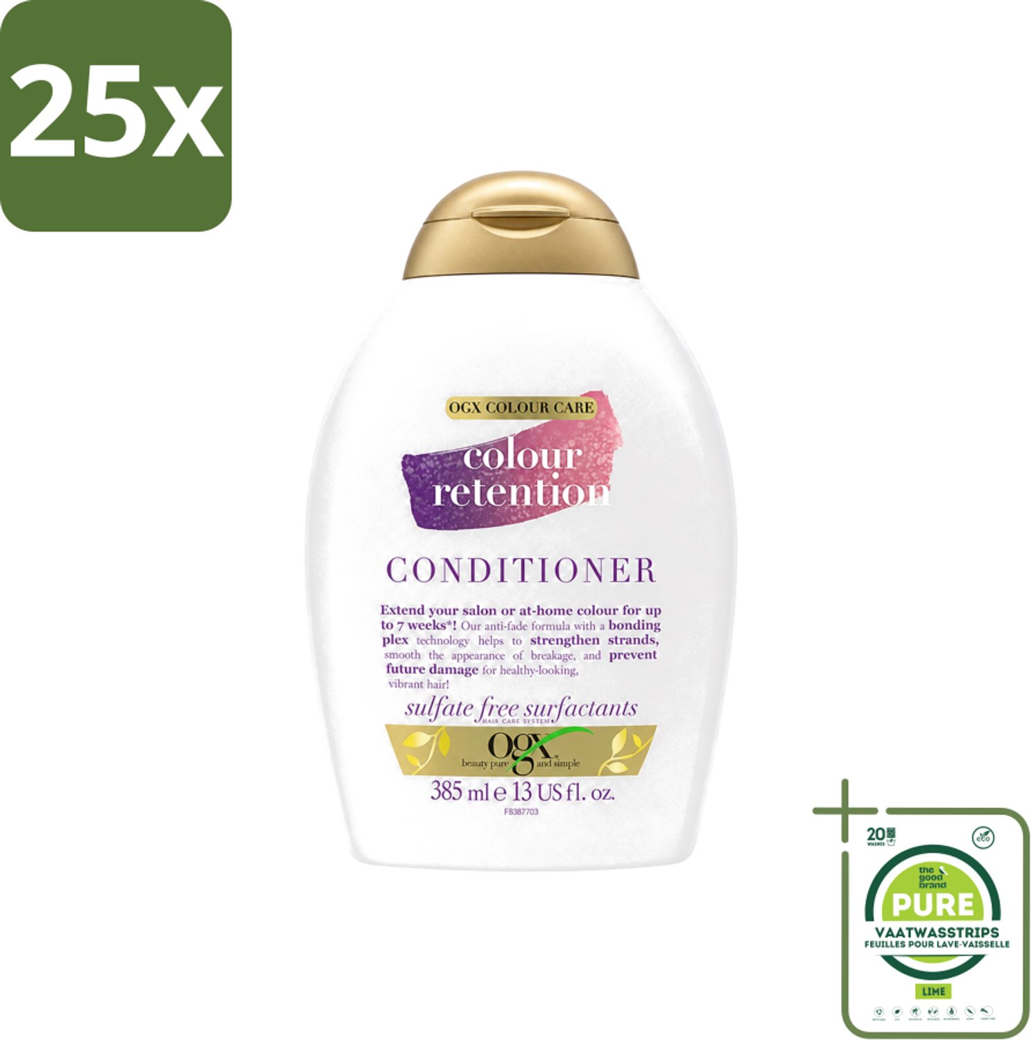 25 x OGX - Colour Retention - Conditioner - Voor Gekleurd Haar - 385 ml - Grootverpakking - Vaatwasstrips - Kleurbehoud - Haarkleur - Haarkleur Behoud - Haarkleur Beschermen - Haarkleur Verzegelen