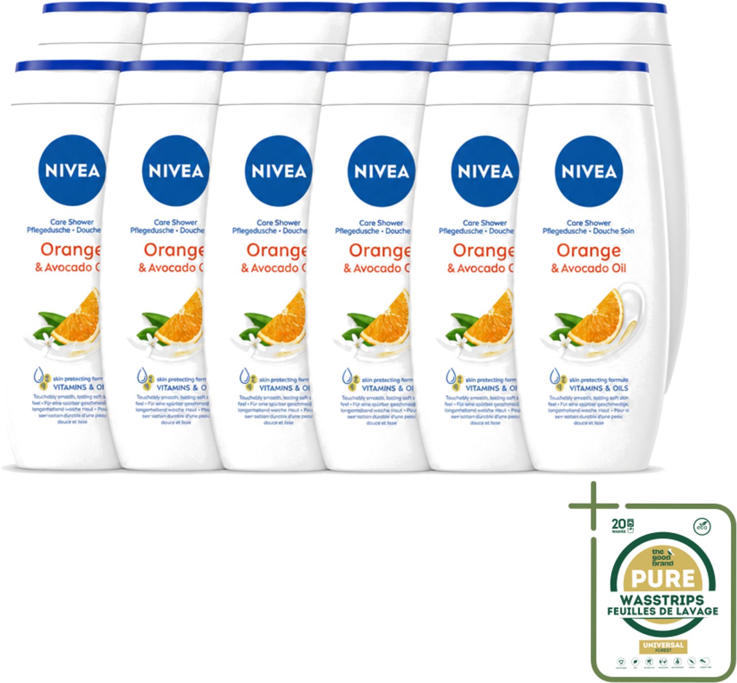 12 x Nivea - Douchegel - Orange - Voelbaar Gladde Huid - 250 ml - Wasstrips - Douchegel - Huid Verzorgen - Bamboemelk - Sinaasappelgeur - Voelbaar Gladde Huid