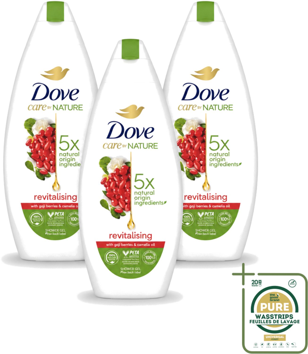 3 x Dove - Douchegel - Revitalising - Verfrissend - 225 ml - Wasstrips - Douchegel - Huidverzorging - Verfrissend - Revitaliserend - Hydraterend