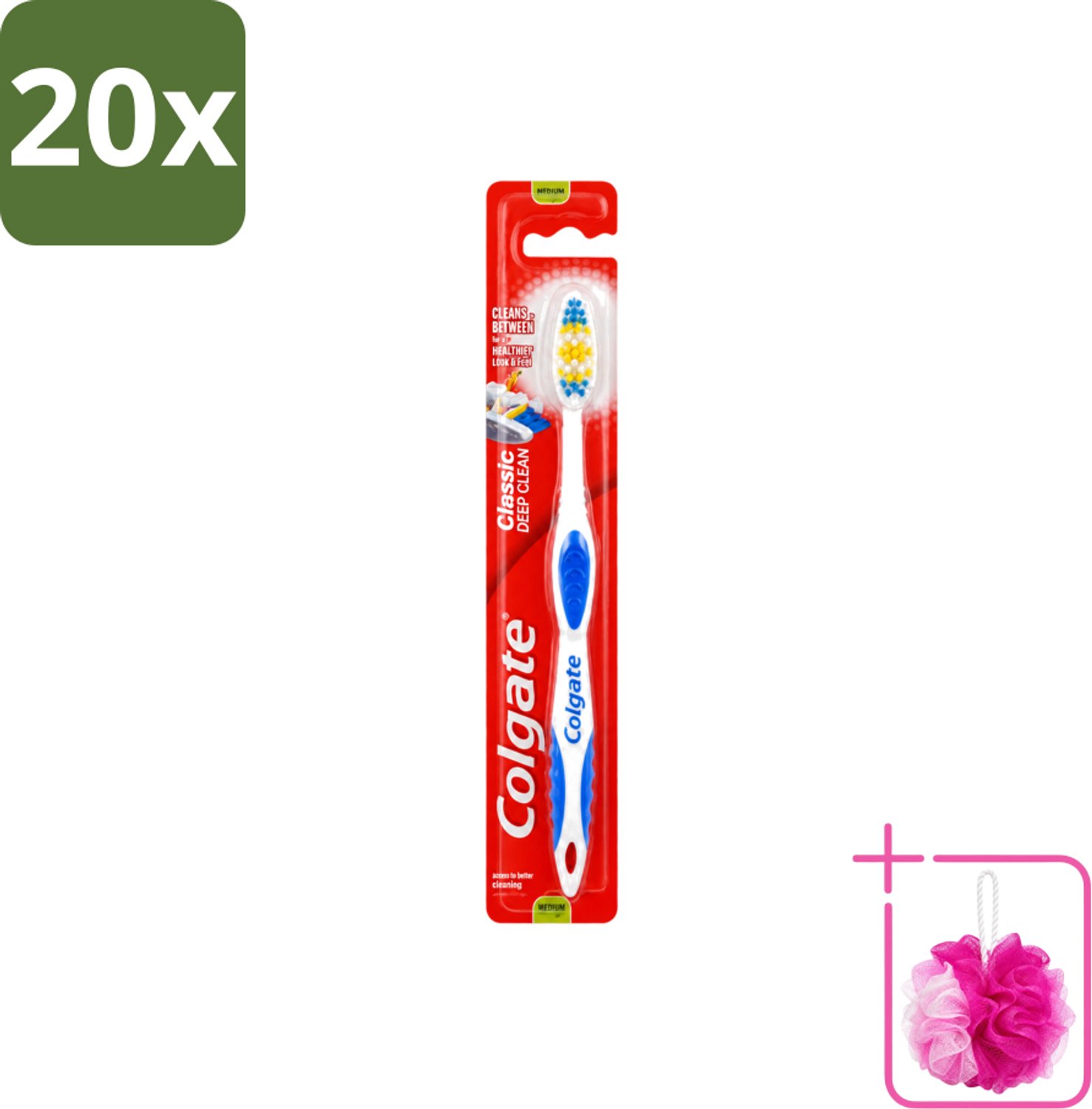 20 x Colgate - Tandenborstel - Classic Deep Clean Medium - 1 Tandenborstel - Bulkverpakking - Tandenborstel - Douchemop - Mondhygiëne