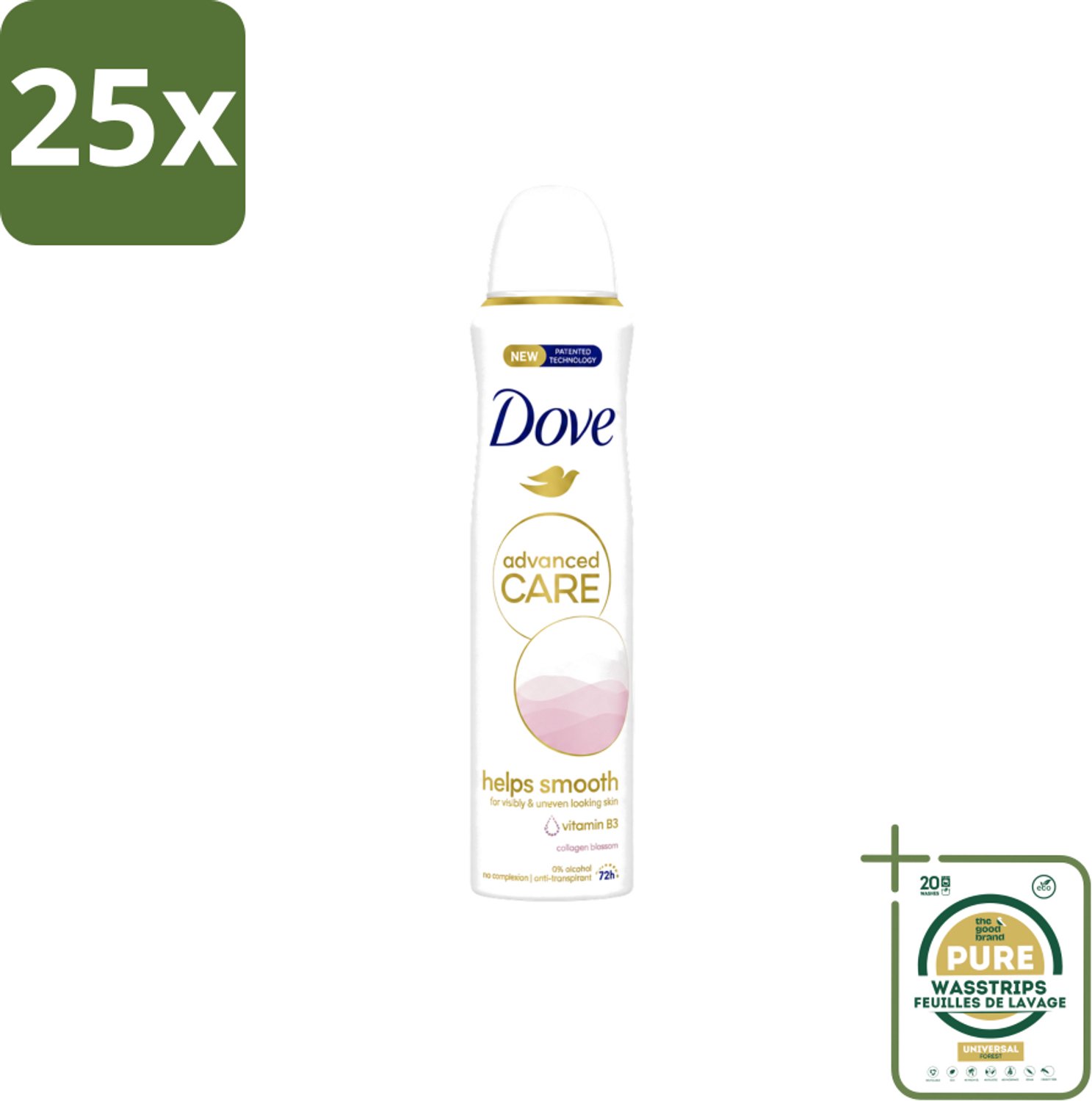 25 x Dove – Deodorant Spray – Helps Smooth Advanced Care – 150 ml - Wasstrips - Deodorant Spray - Huidverzorging - Okselhuid Verzorging - Alcoholvrije Deodorant - Huidcomfort