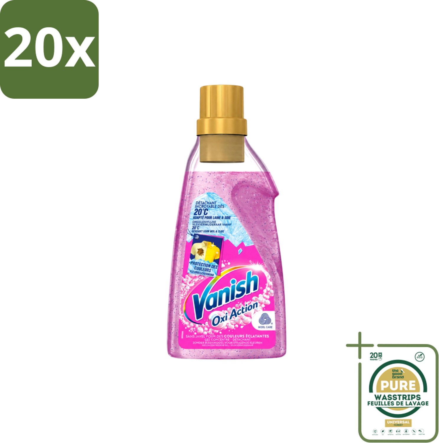 20 x Vanish – Wasbooster Gel – Oxi Action – 750 ml - Wasstrips - Vlekverwijdering - Wasbooster - Zuurstoftechnologie - Koud Water - Korte Wasprogramma