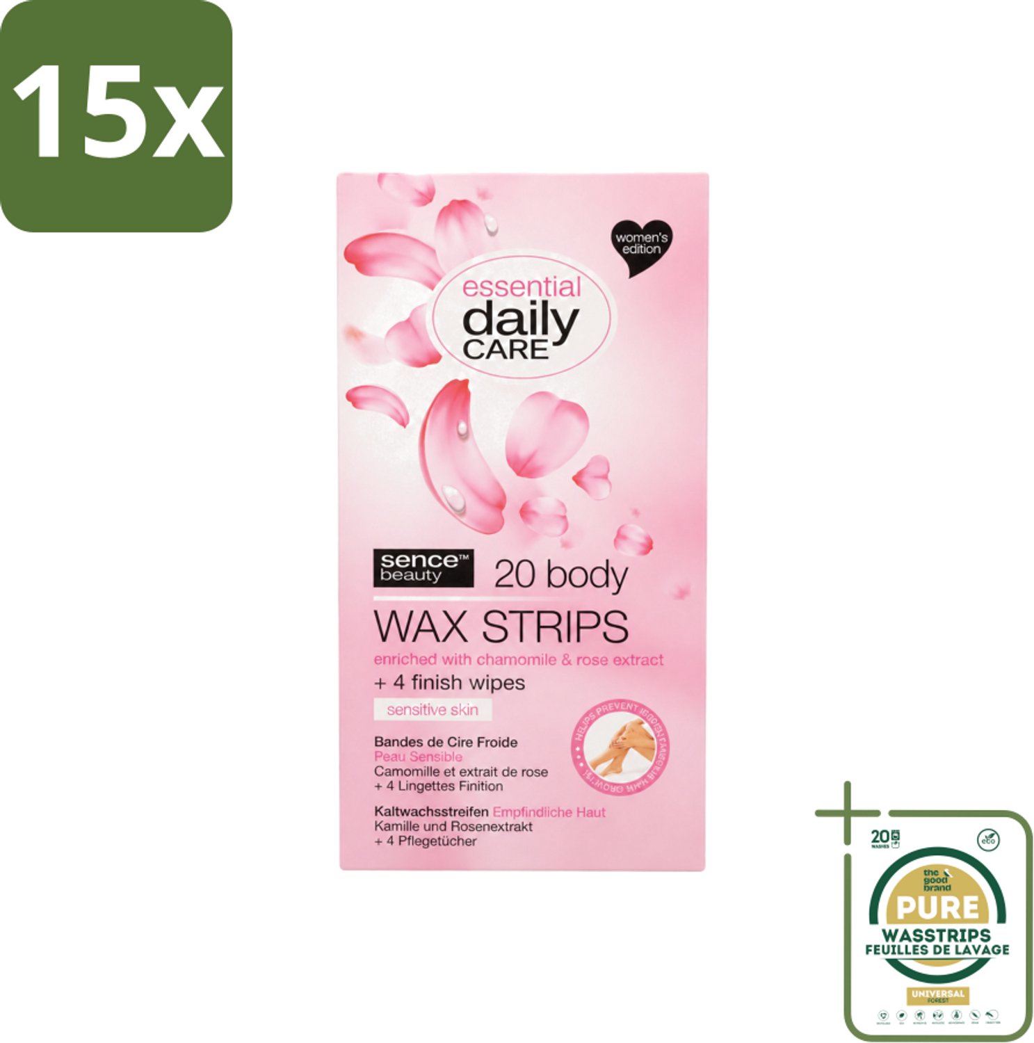 15 x Sence – Wax Strips – Lichaam – Ontharing – 20 Strips - Wasstrips - Ontharing - Wax Strips - Lichaam - Gevoelige Huid - Kamille Extract