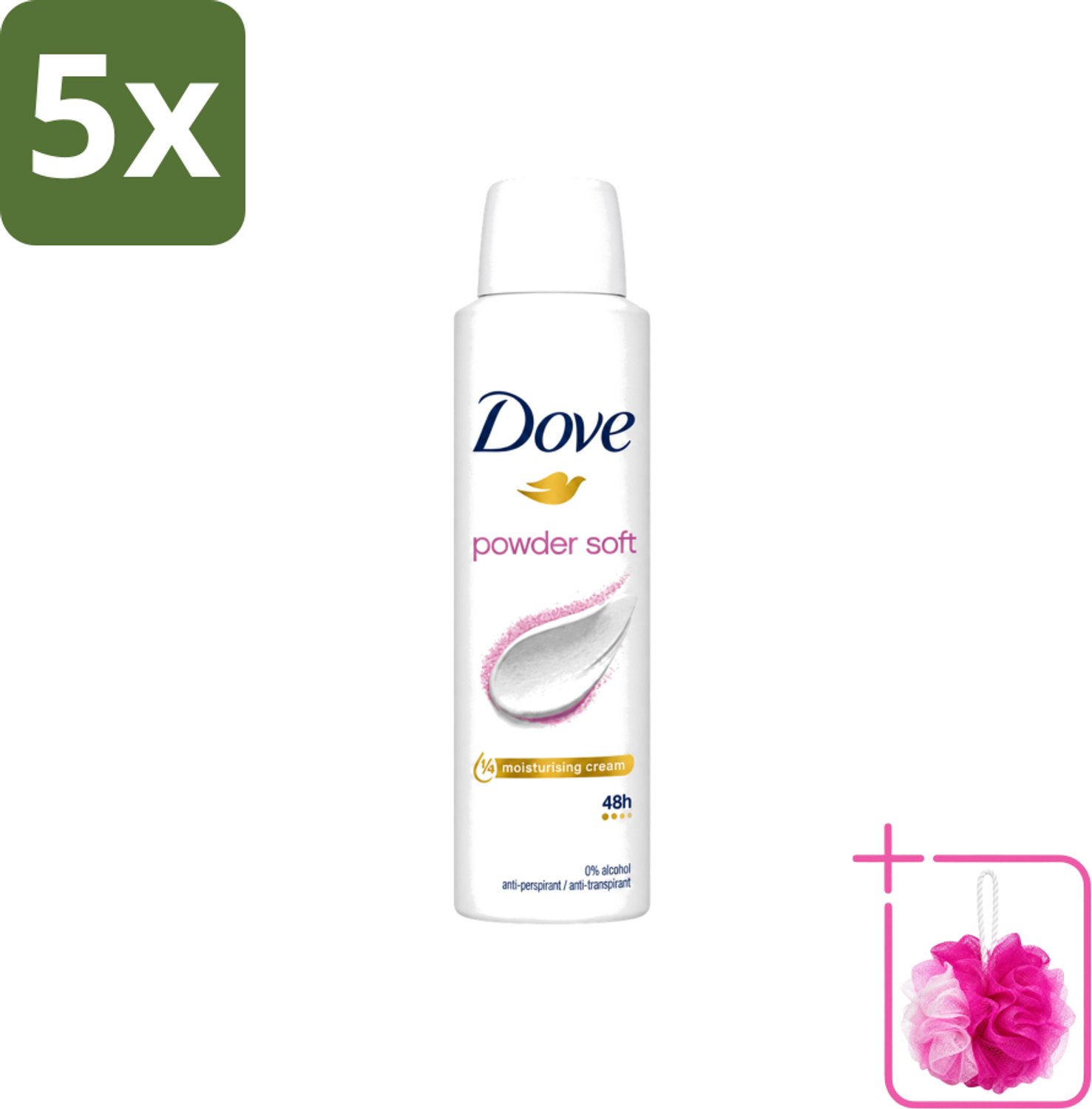 5 x Dove - Deospray - Powder Soft - 150 ml - Bulkverpakking - Deodorant - Douchemop - Poeder