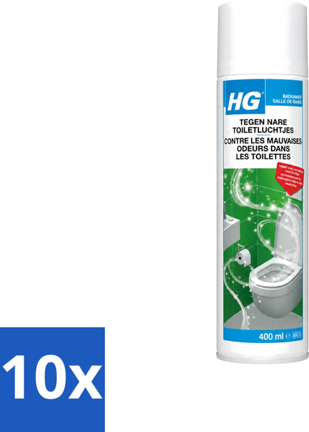 10 x HG - Tegen Nare Toiletluchtjes - Neutraliseert Alle Luchtjes - Natuurlijk Zuiveringsproces - 400 ml - Voordeelverpakking - 10 stuks