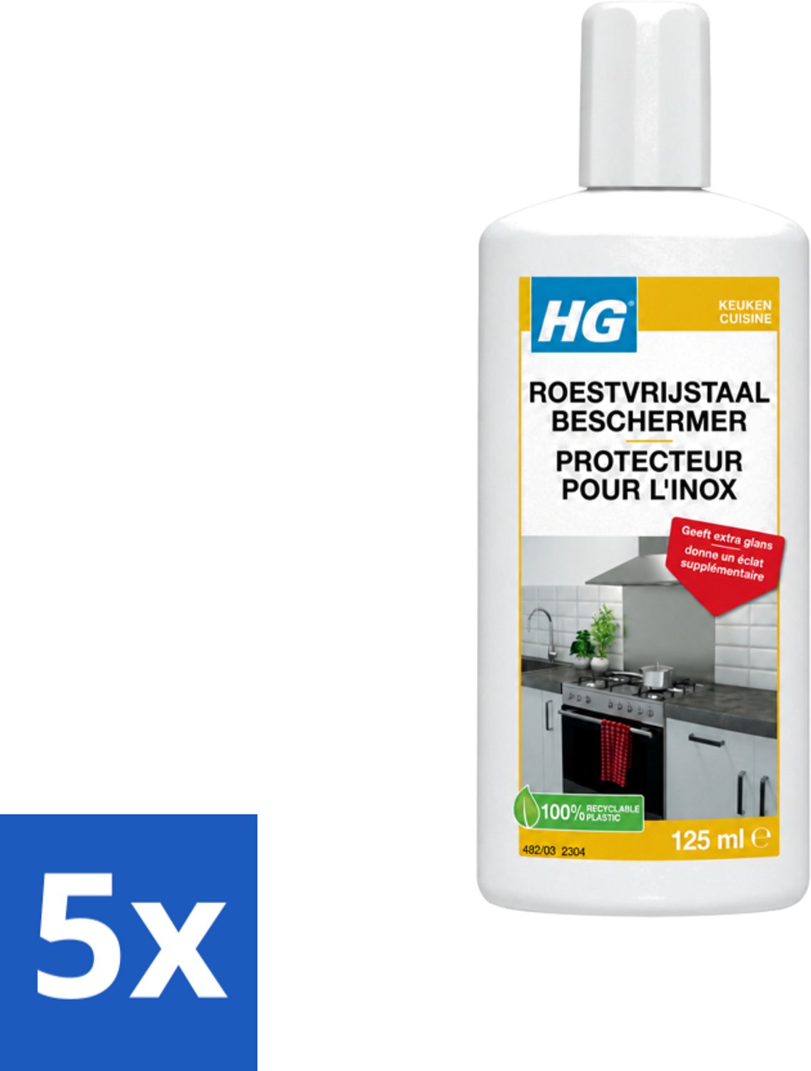 5 x HG - Roestvrijstaal Beschermer - Geeft Extra Glans - 125 ml - Voordeelverpakking - 5 stuks