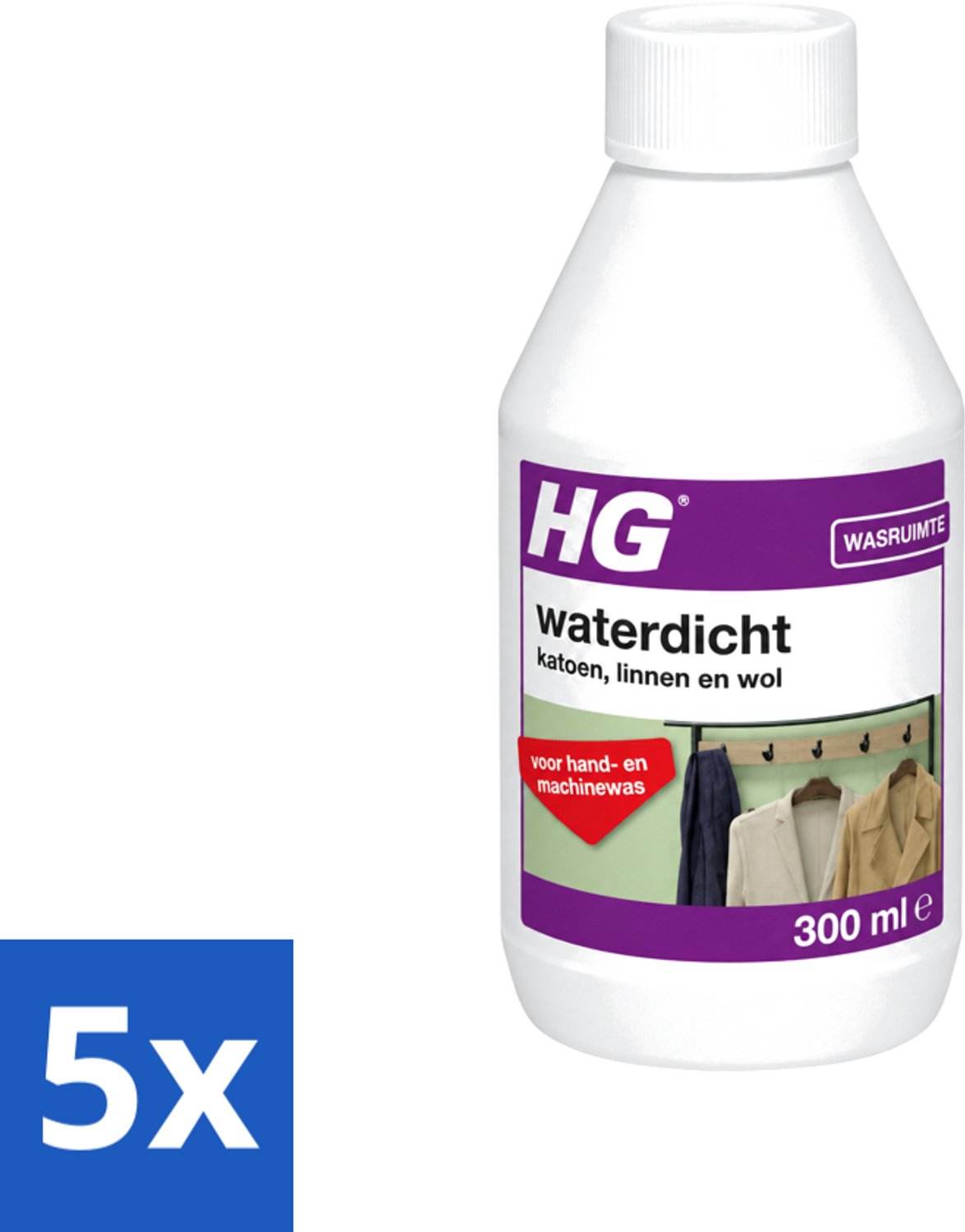 5 x HG - Wasruimte - Waterdicht Katoen, Linnen & Wol - Voor Hand & Machine Was - 300 ml - Voordeelverpakking - 5 stuks