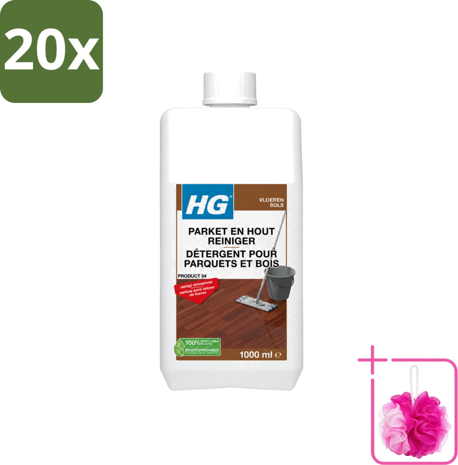 20 x HG - Parket- & Houtreiniger - Frisse Geur - Reinigt Streeploos - 1L - Bulkverpakking - Parket reinigen - Douchemop - Parket reiniger