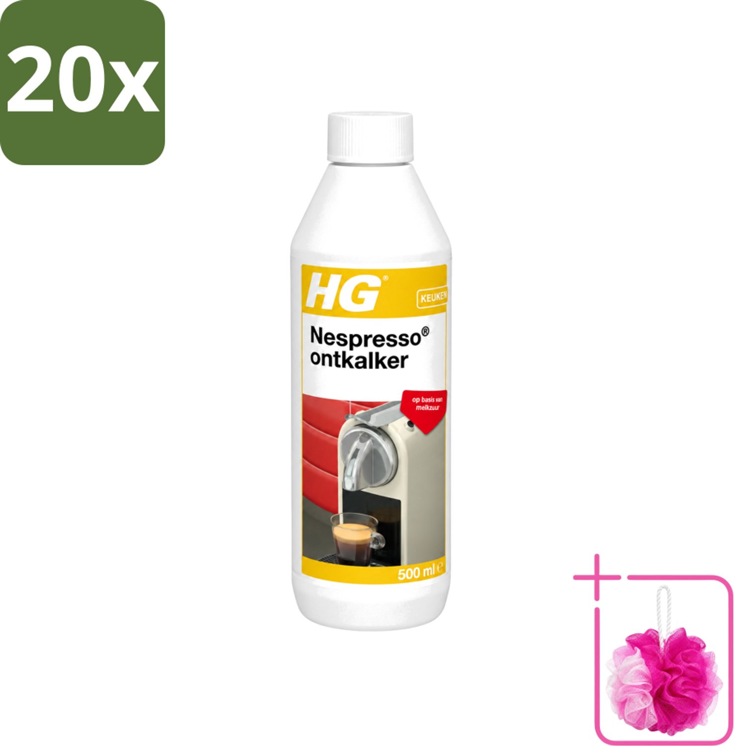 20 x HG - Nespresso Ontkalker - Op Basis Van Melkzuur - 4 tot 5 Reinigingsbeurten - 500 ml - Bulkverpakking - Ontkalken Nespresso machine - Douchemop - Ontkalkmiddel