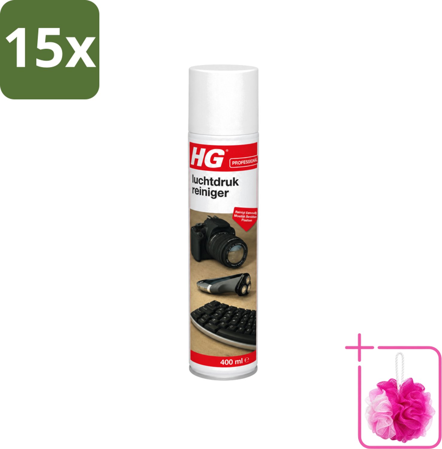 15 x HG - Luchtdrukreiniger - Reinigt Eenvoudig Moeilijk Bereikbare Plaatsen - 400 ml - Bulkverpakking - Luchtdrukreiniger - Douchemop - Stof verwijderen