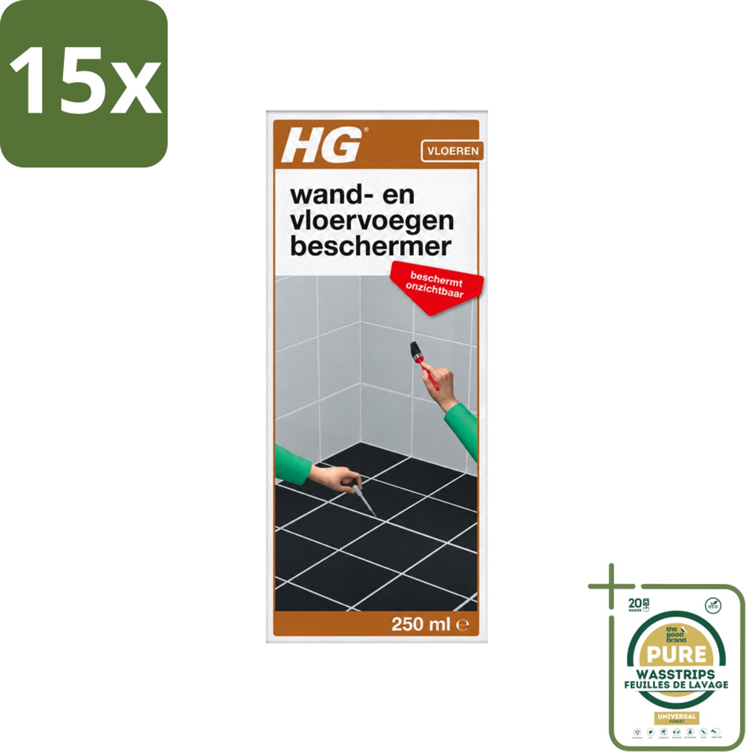 15 x HG - Vloeren - Wand & Vloervoegen Beschermer - Beschermt Onzichtbaar - 250 ml - Wasstrips - Voegen Beschermer - Voegen Reiniger - Voegen Bescherming - Voegen Afstotend - Voegen Schoon