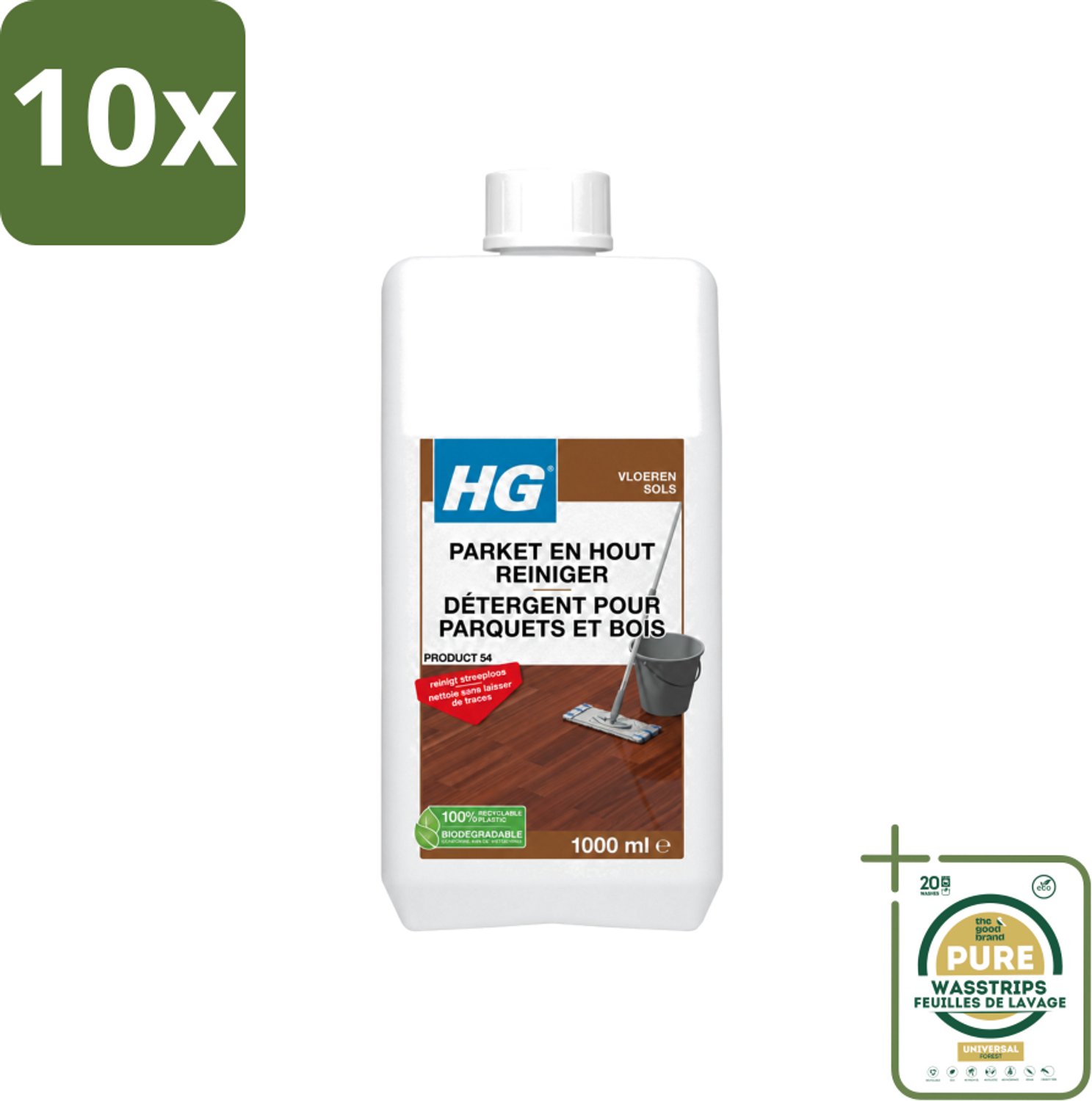 10 x HG - Parket- & Houtreiniger - Frisse Geur - Reinigt Streeploos - 1L - Wasstrips - Parket Reinigen - Parket Reiniger - Parket Vloer Reinigen - Parket Reinigen Zonder Strepen - Parket Vloer Onderhoud