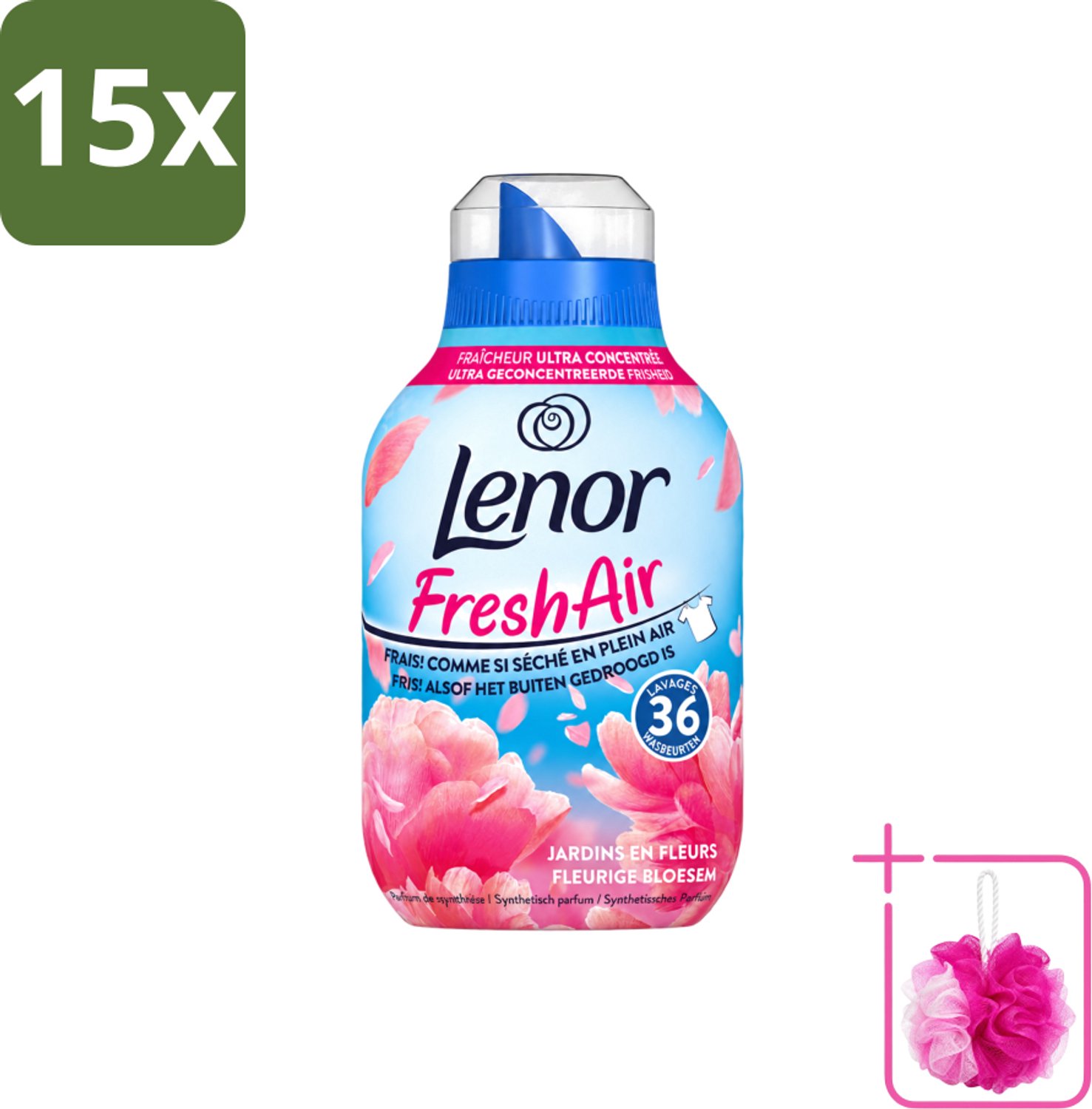 15 x Lenor - Wasverzachter - Fresh Air - Fleurige Bloesem - 36 Wasbeurten - Bulkverpakking - Wasverzachter - Douchemop - Frisheid