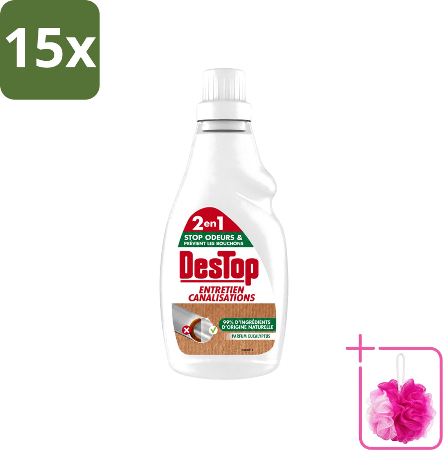 15 x DesTop - Onderhoud Leidingen - Ecologisch met Witte Azijn - Natuurlijke Ingrediënten - Eucalyptusgeur - 750 ml - Bulkverpakking - Leidingen onderhouden - Douchemop - Ecologisch onderhoud