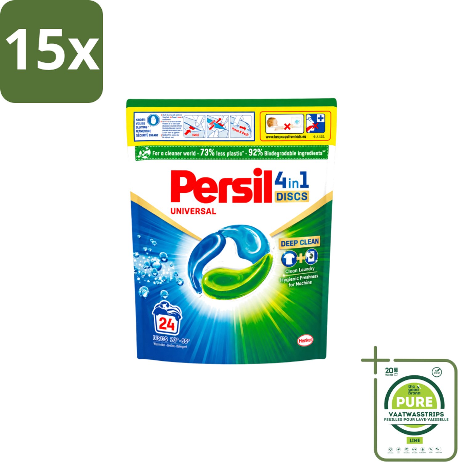 15 x Persil – Wasmiddel Discs – Universeel - 24 Capsules - Grootverpakking - Vaatwasstrips - Wasmiddel - Wascapsules - Vlekverwijdering - Frisheid - Kleurbehoud