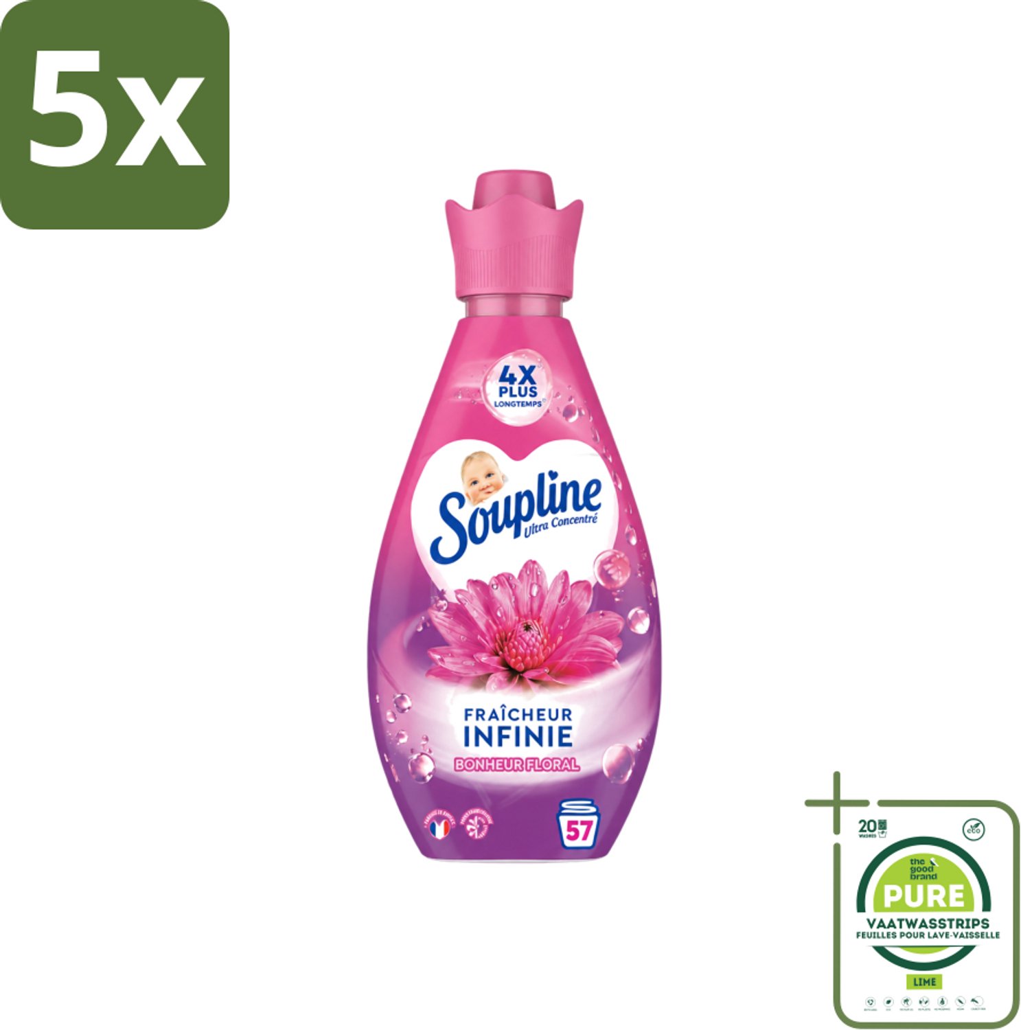 5 x Soupline – Wasverzachter – Infinite Freshness Floral Happiness – 800 ml - Grootverpakking - Vaatwasstrips - Wasverzachter - Frisheid - Geur - Zachtheid - Wasgoed