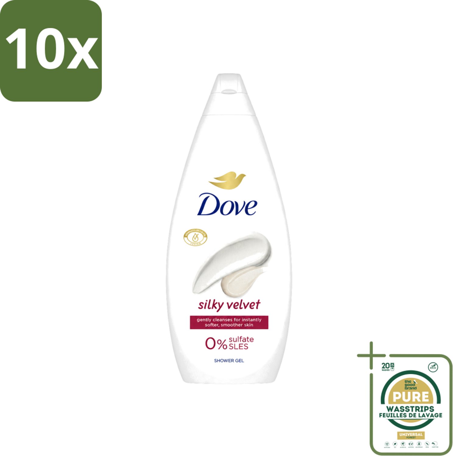 10 x Dove Silky Velvet - Douchegel - Sulfaatvrij - 250 ml - Wasstrips - Douche Gel - Zijdezachte Huid - Sulfaatvrije Douche - Hydraterende Douche - Huid Verzorging
