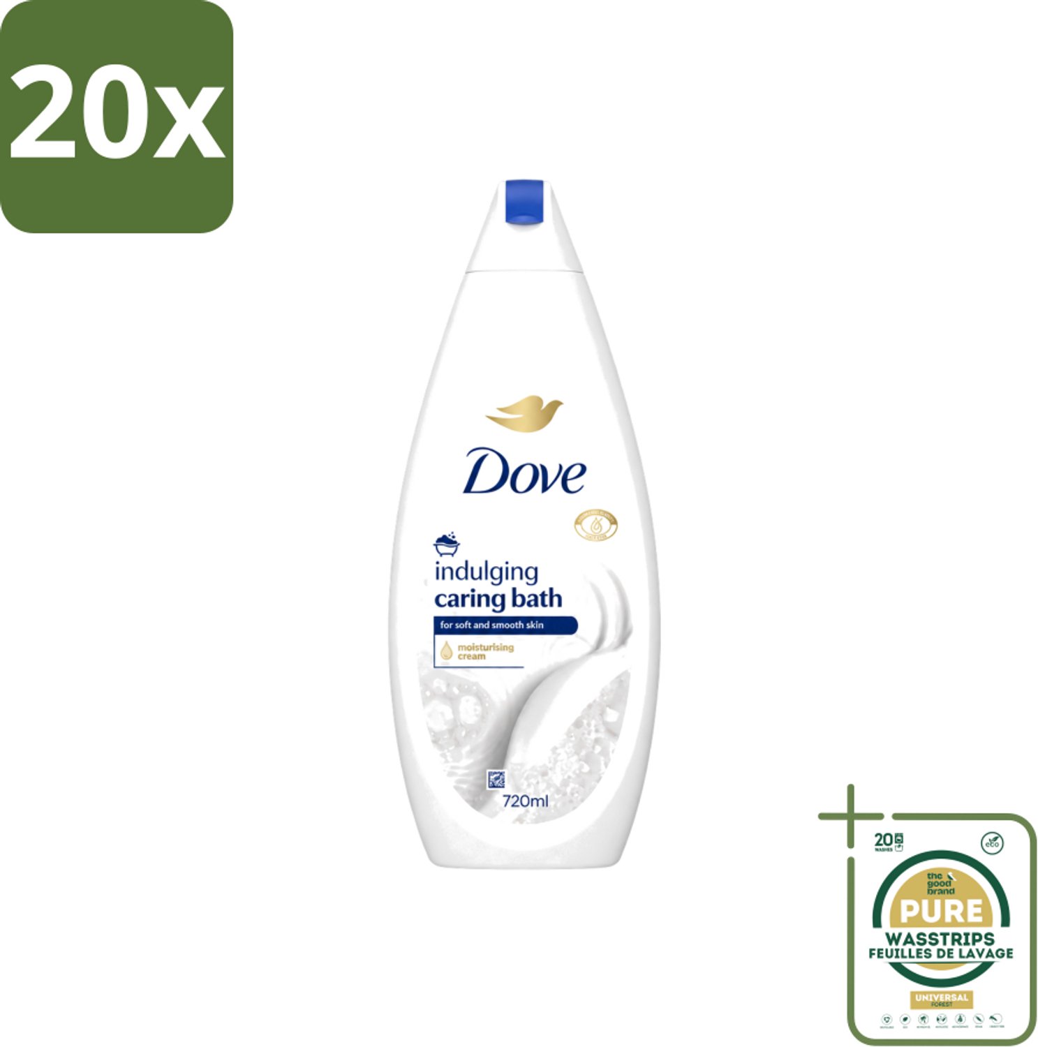 20 x Dove – Badcrème – Indulging Cream – 720 ml - Wasstrips - Badcrème - Badcrème 720 Ml - Badcrème Voor Huid - Badcrème Voor Zintuigen - Zachte Reiniging