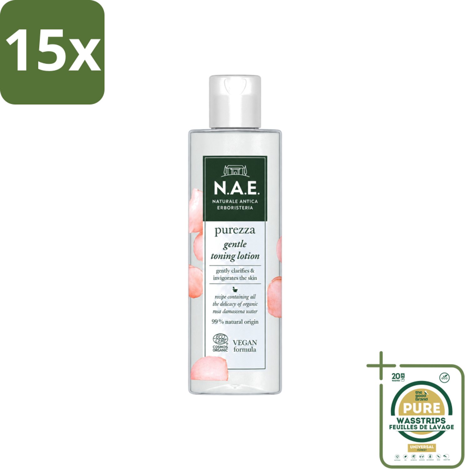 15 x N.A.E. - Toning Lotion - Zuiverend & Hydraterend - Biologisch & Vegan - 200ml - Wasstrips - Natuurlijke Huidverzorging - Biologische Toning - Rozenwater - Huidzuivering - Huidhydratatie
