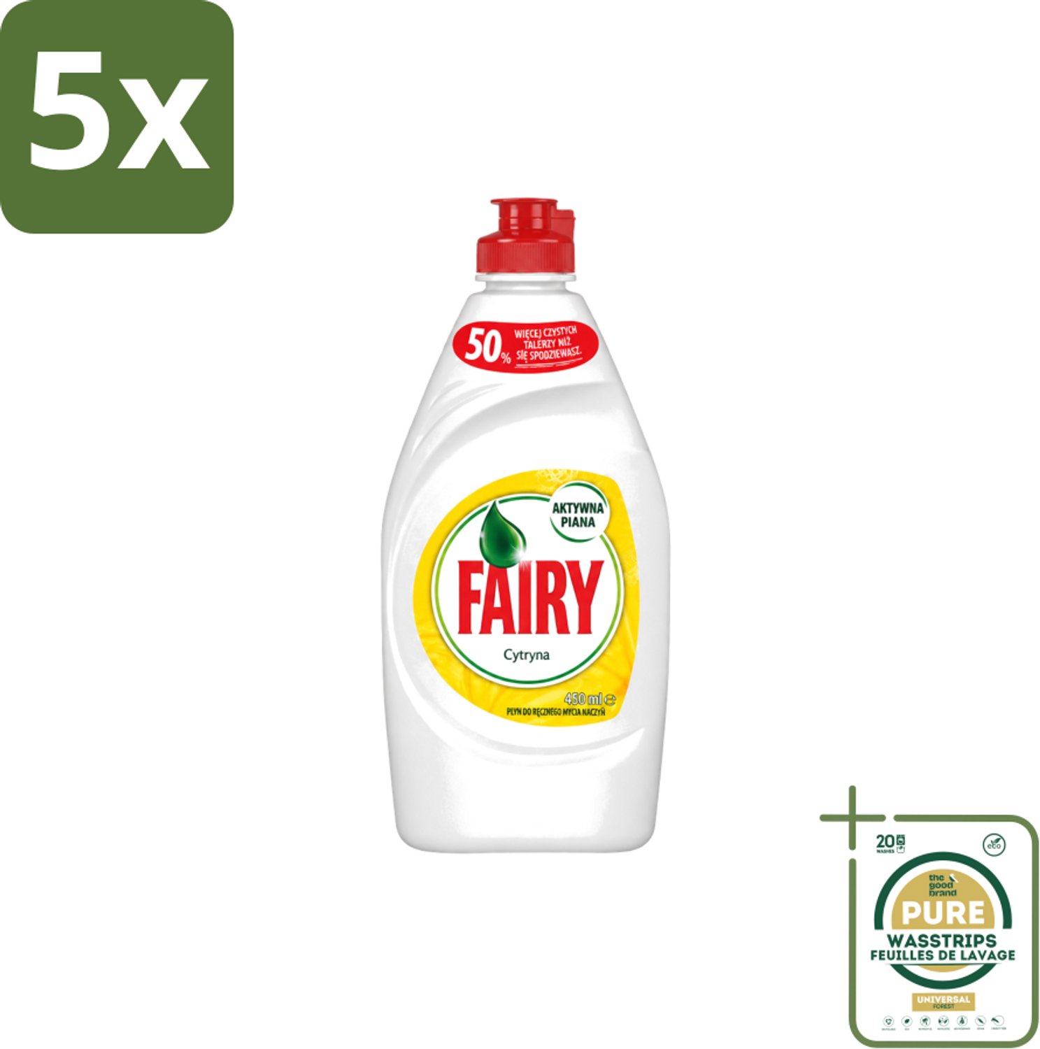 5 x Fairy – Afwasmiddel – Citroen – 450 ml - Wasstrips - Afwasmiddel Citroen - Vaat Reinigen - Vet Verwijderen - Schone Vaat - Frisse Geur
