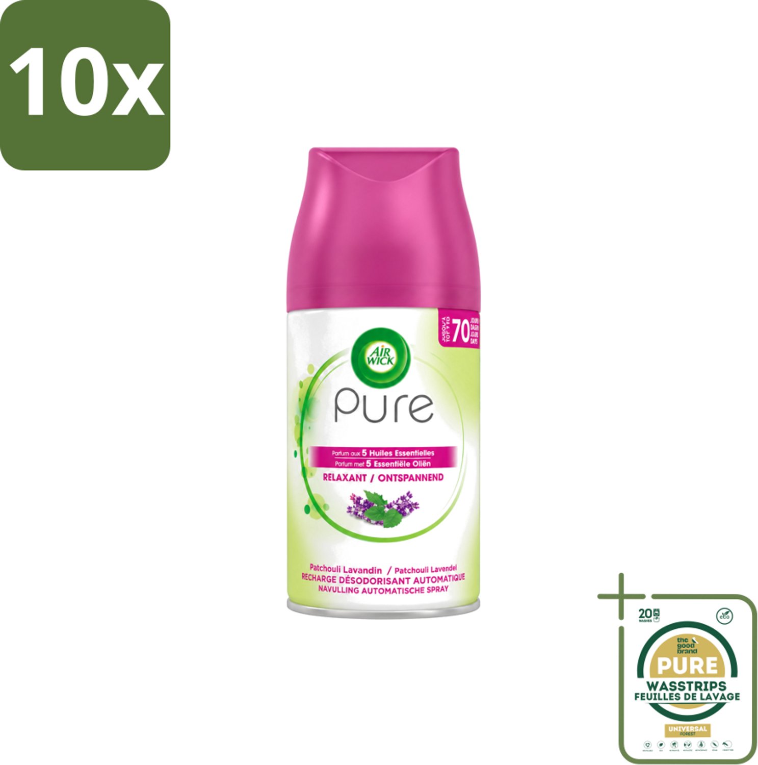 10 x Air Wick – Navulling – Ontspannend – 250 ml - Wasstrips - Ontspannend - Rustgevend - Frisheid - Geur - Parfum