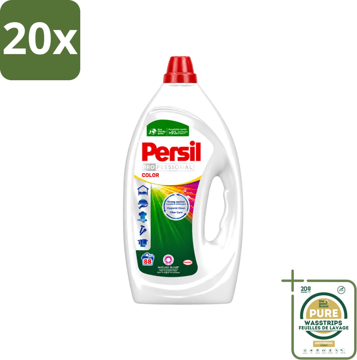 20 x Persil Professional Color - Vloeibaar Wasmiddel - Gekleurde Was - 88 Wasbeurten - Wasstrips - Gekleurde Was - Vlekverwijdering - Wasmiddel - Wasresultaat - Wasfrisheid