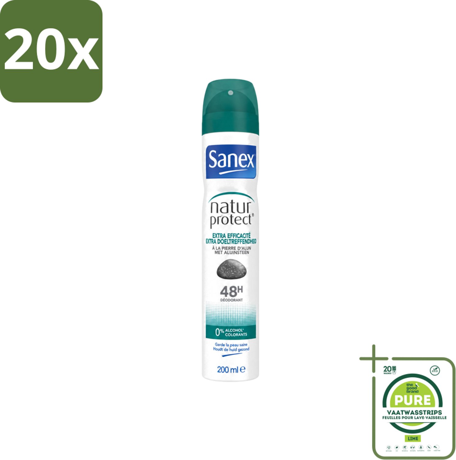 20 x Sanex – Deodorant Spray – Aluinsteen – 200 ml - Grootverpakking - Vaatwasstrips - Deodorant Spray - Natuurlijke Deodorant - Aluinsteen - Frisse Geur - Huidvriendelijk