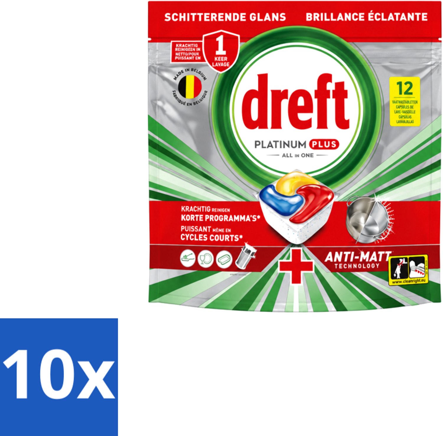 10 x Dreft – Vaatwastabletten – Platinum Plus All-in-One – Lemon – 12 Tabletten - Voordeelverpakking - 10 stuks