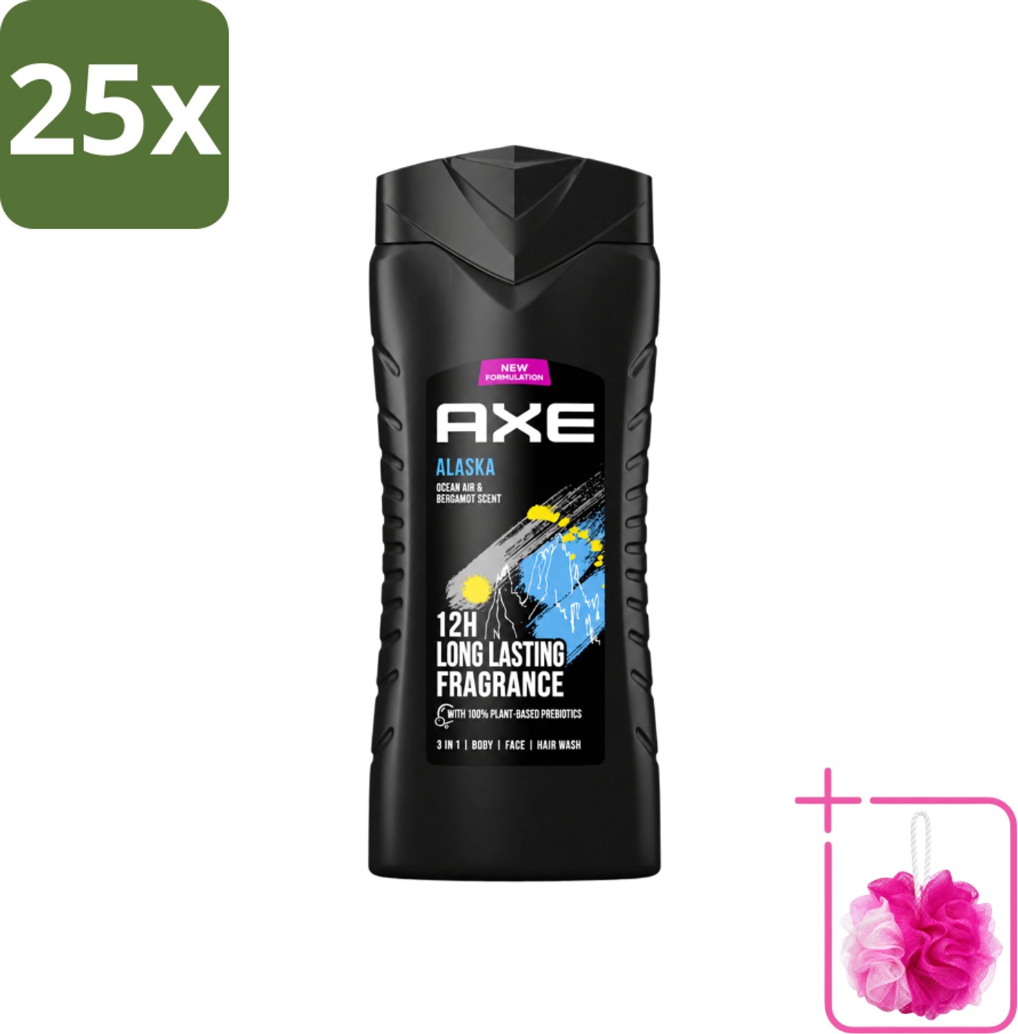 25 x Axe XL - 3-in-1 Douchegel - Alaska - Ocean Air & Bergamot - 12hrs Long Lasting Scent - 400 ml - Bulkverpakking - Douchegel - Douchemop - Oceaanlucht