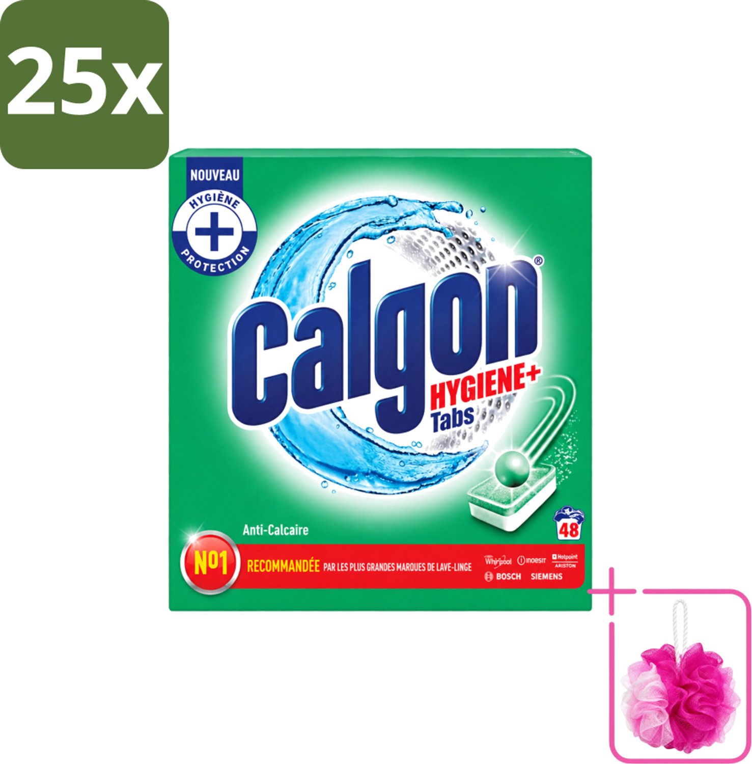 25 x Calgon - Wasmachinereiniger - Tegen Kalkaanslag - 48 Tabletten - Bulkverpakking - Wasmachine reinigen - Douchemop - Kalkafzetten
