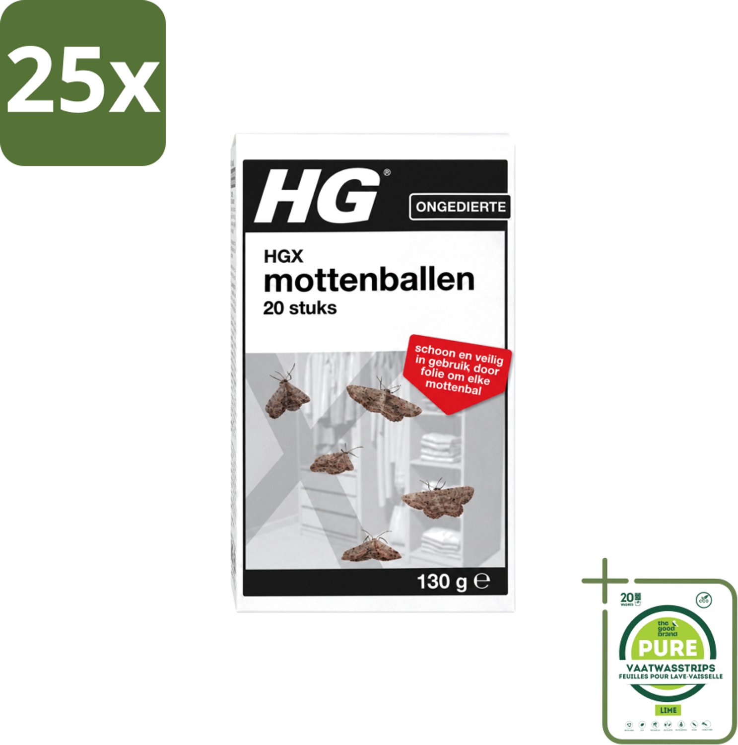 25 x HG X - Ongedierte - Mottenballen - Schoon & Veilig - 20 Mottenballen - Grootverpakking - Vaatwasstrips - Mottenbestrijding - Mottenballen - Nachtvlinders - Mottenlarven - Kleding Beschermen