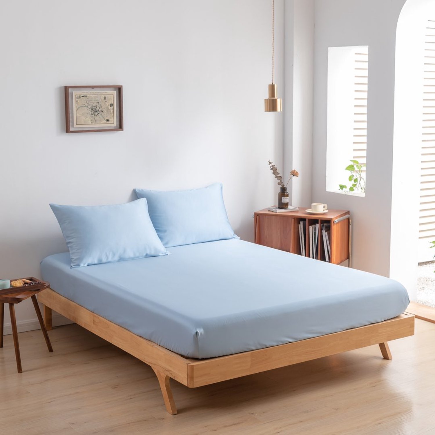 Boomba Bamboo bamboe hoeslaken - Sky Blue - 100x200 cm - hoekhoogte 35 cm - 100% biologisch bamboe - 400TC satijn Blauw