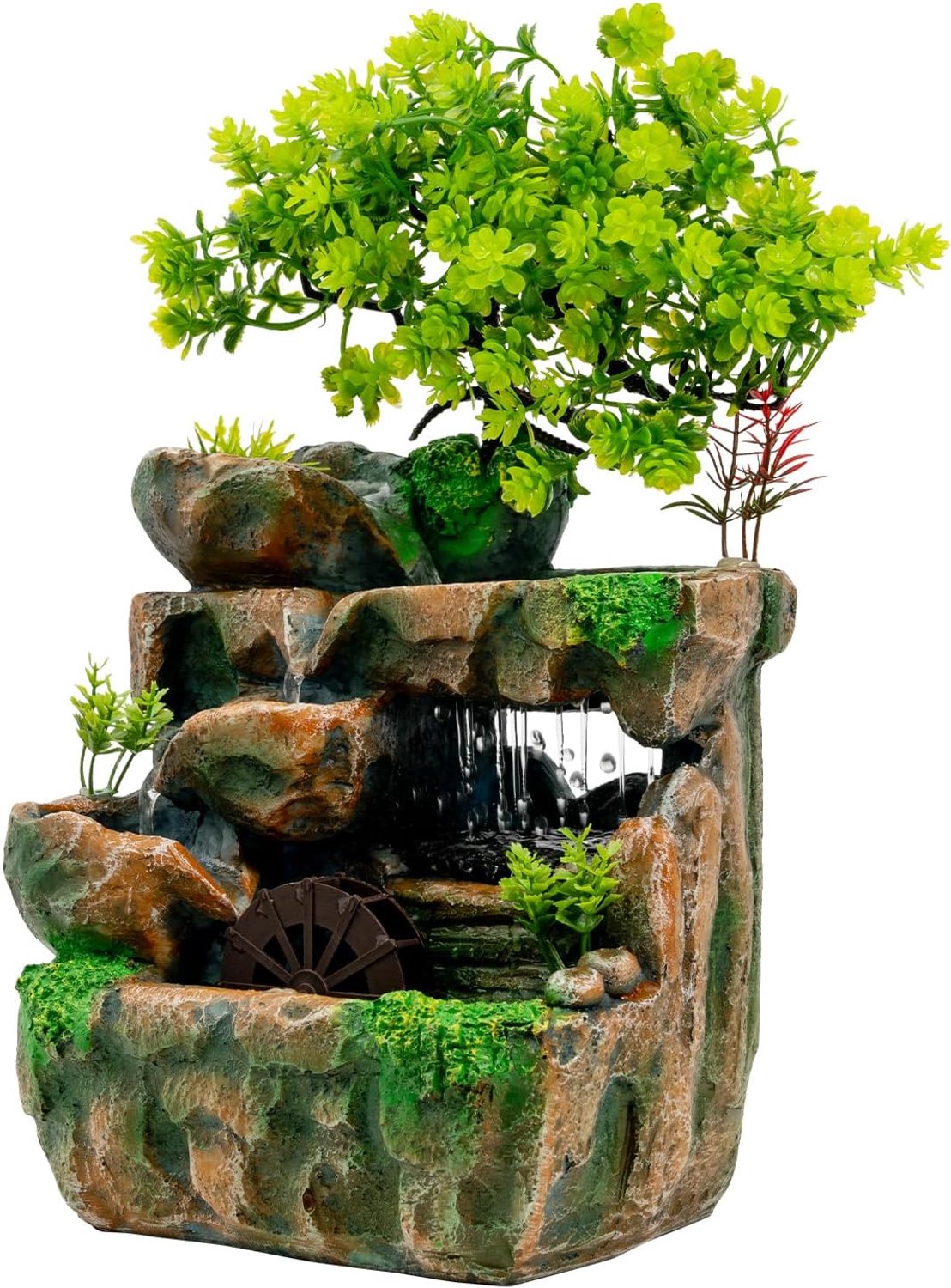 Waterfontein met tafelblad en waterval, 4 schalen, kantoor- en woonfontein, cadeau voor senioren