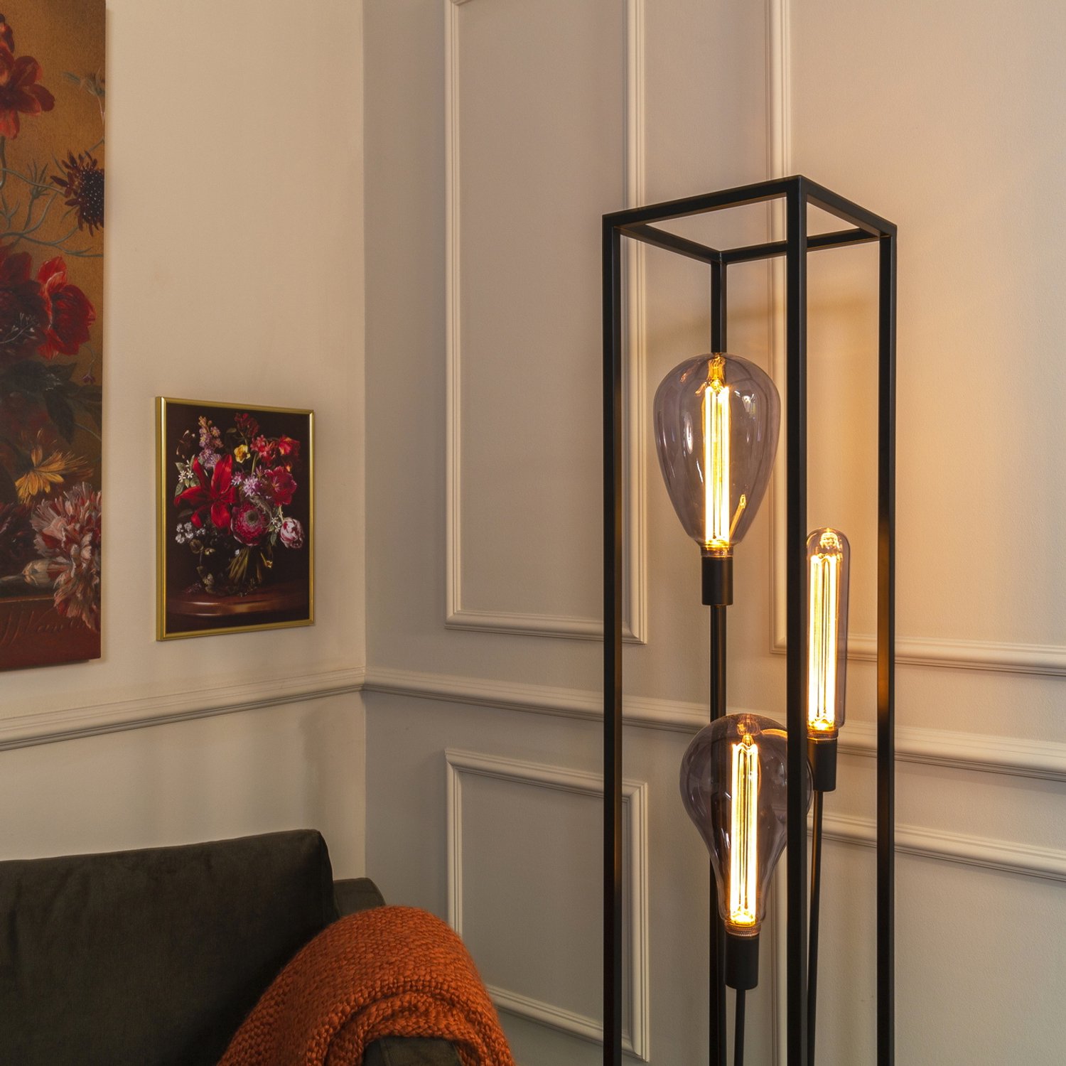 Vloerlamp 3-Lichtbronnen - Rechthoek - Zwart - Lamp Gofy - Giga Meubel