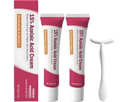 2 stuks azelaïnezuurcrème, 15% azelaïnezuur, hydraterende gezichtscrème voor de onzuivere huid, lichte textuur, inclusief 1 massagestick voor dagelijkse huidverzorging