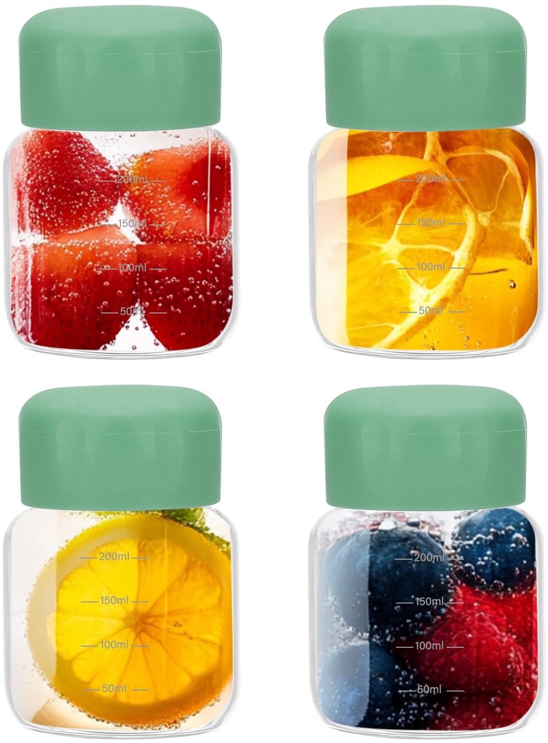 Set van 4 Kleine Glazen Flessen met Deksel, 300ml voor Sap en Dranken